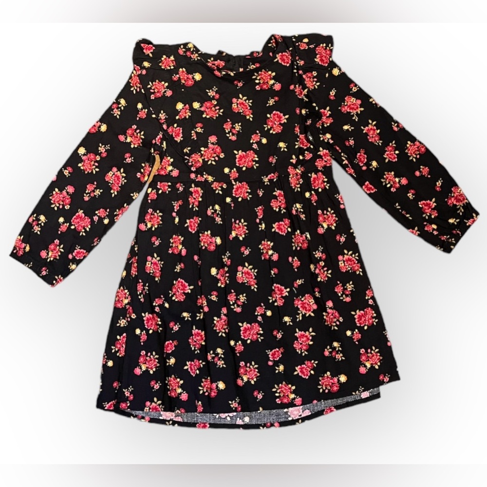 Old Navy- Girls 3T- Black Fit and Flare Ruffle Trim Floral Dress